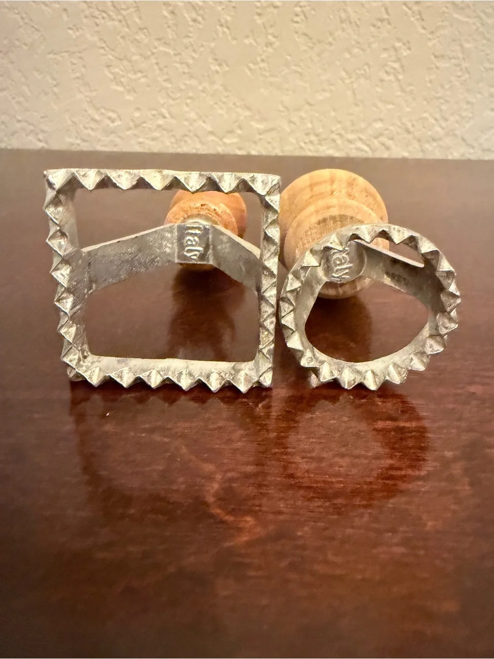 Mini Ravioli Hand Press Aluminum Frame Wooden Handle Set Of 2 Square & Round